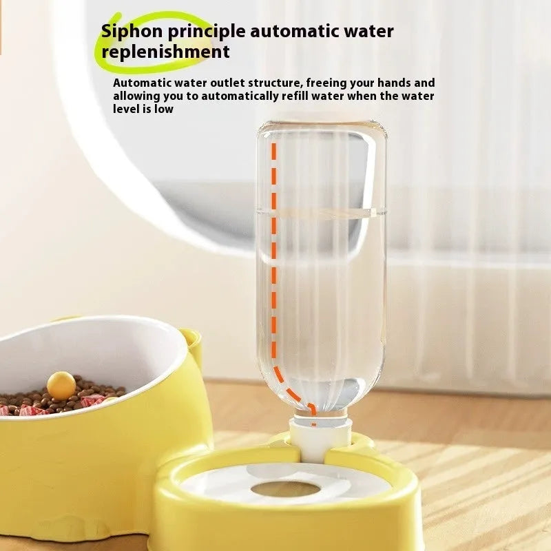 Automatic pet drinking fountain with stainless steel ceramic double bowls in multiple colour options