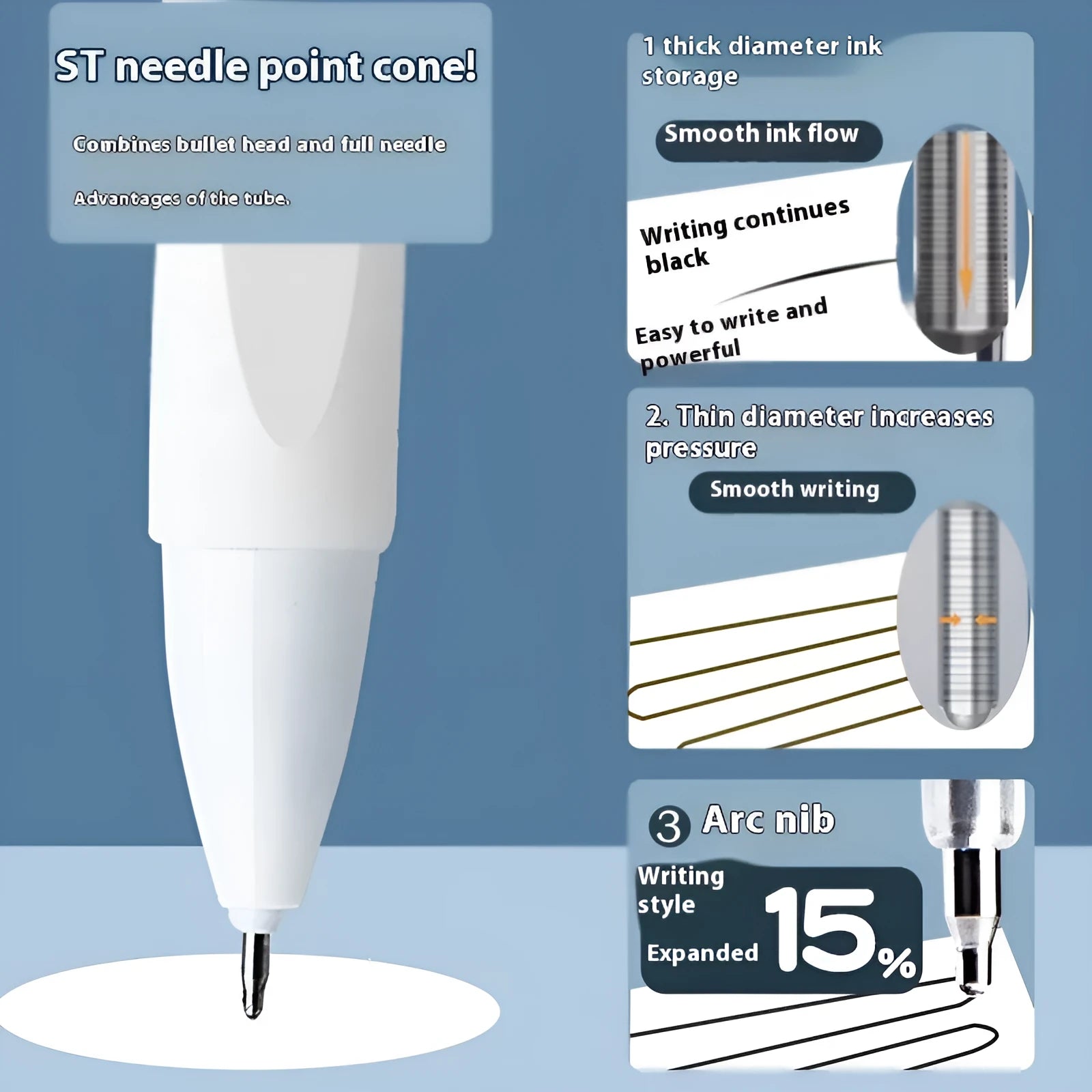 Pack of ten quick-drying pen refill cartridges in black, blue, red, and ink blue colours