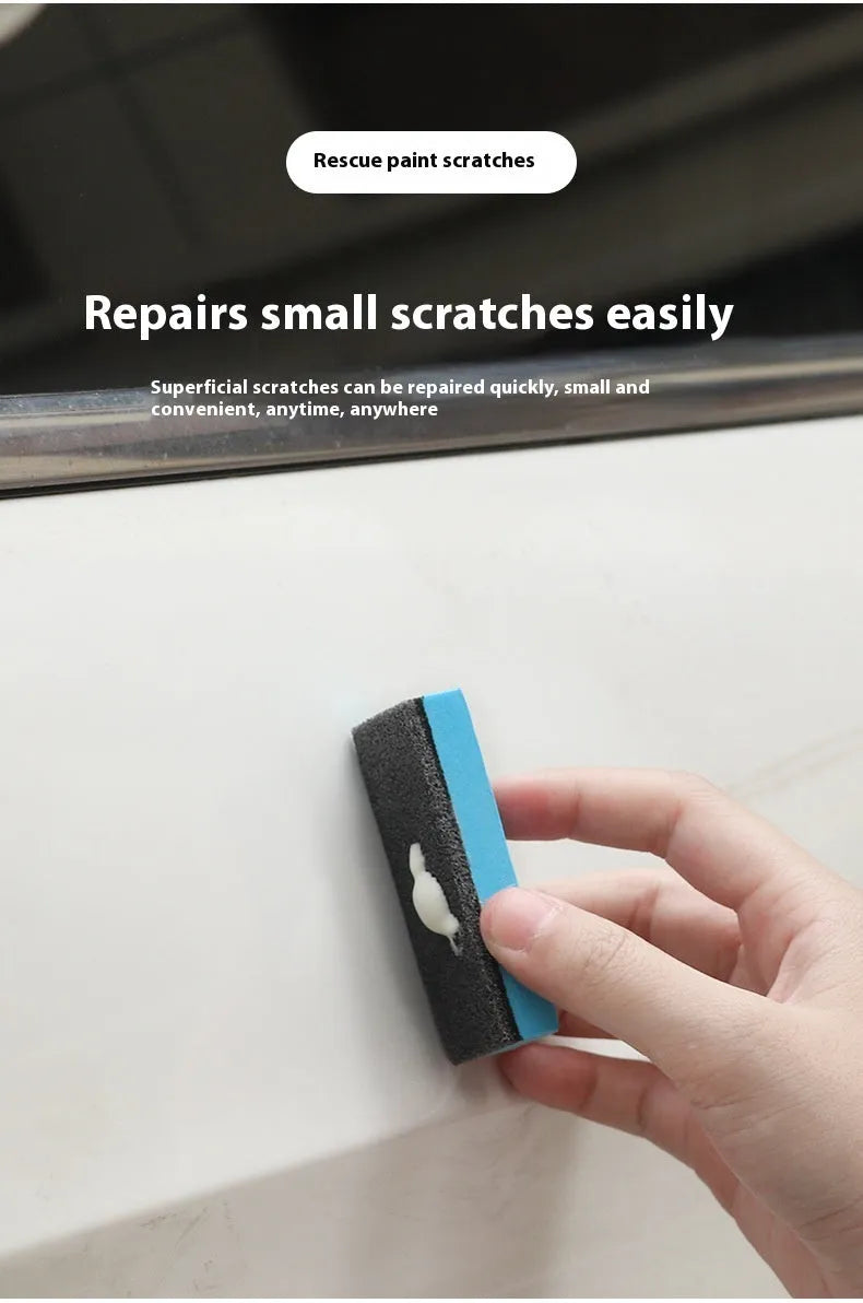 Car repair wax kit containing A Wax for scratch removal, B Wax for polishing, and frosted sponge mop