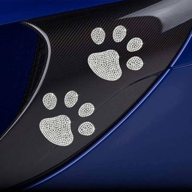 Diamond-encrusted glass car sticker showing butterfly and bear paw designs, scale next to a 7x6 cm measurement.