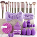 Beauty tool set with hydrophilic non-latex sponges in brown, pink and purple colour options