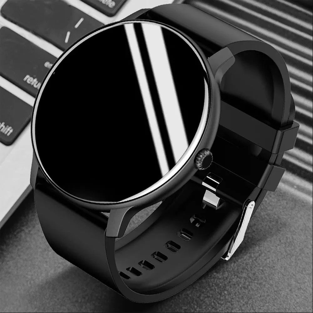 Bluetooth sports watch with blood pressure monitoring on black silicone wristband