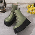 Women's black retro platform boots with chunky heel and side zipper