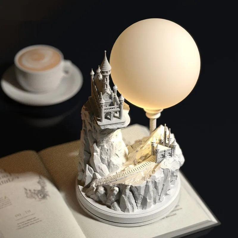 White composite gypsum desk lamp with wire control switch for bedroom night lighting
