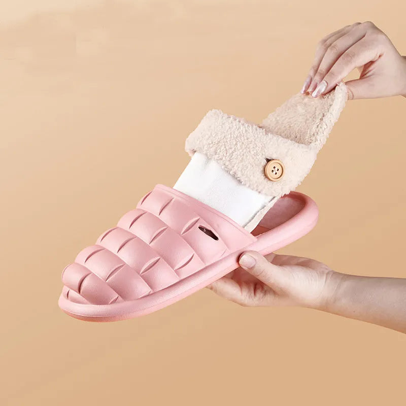 Plaid detachable slippers with plush lining and EVA sole in various colours