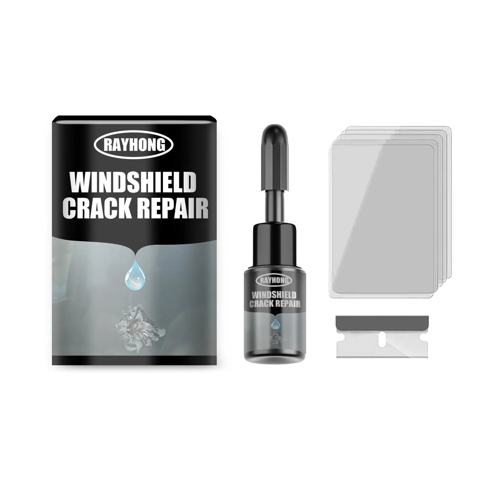 Car windshield repair agent crack kit with 20ml solution and curing films