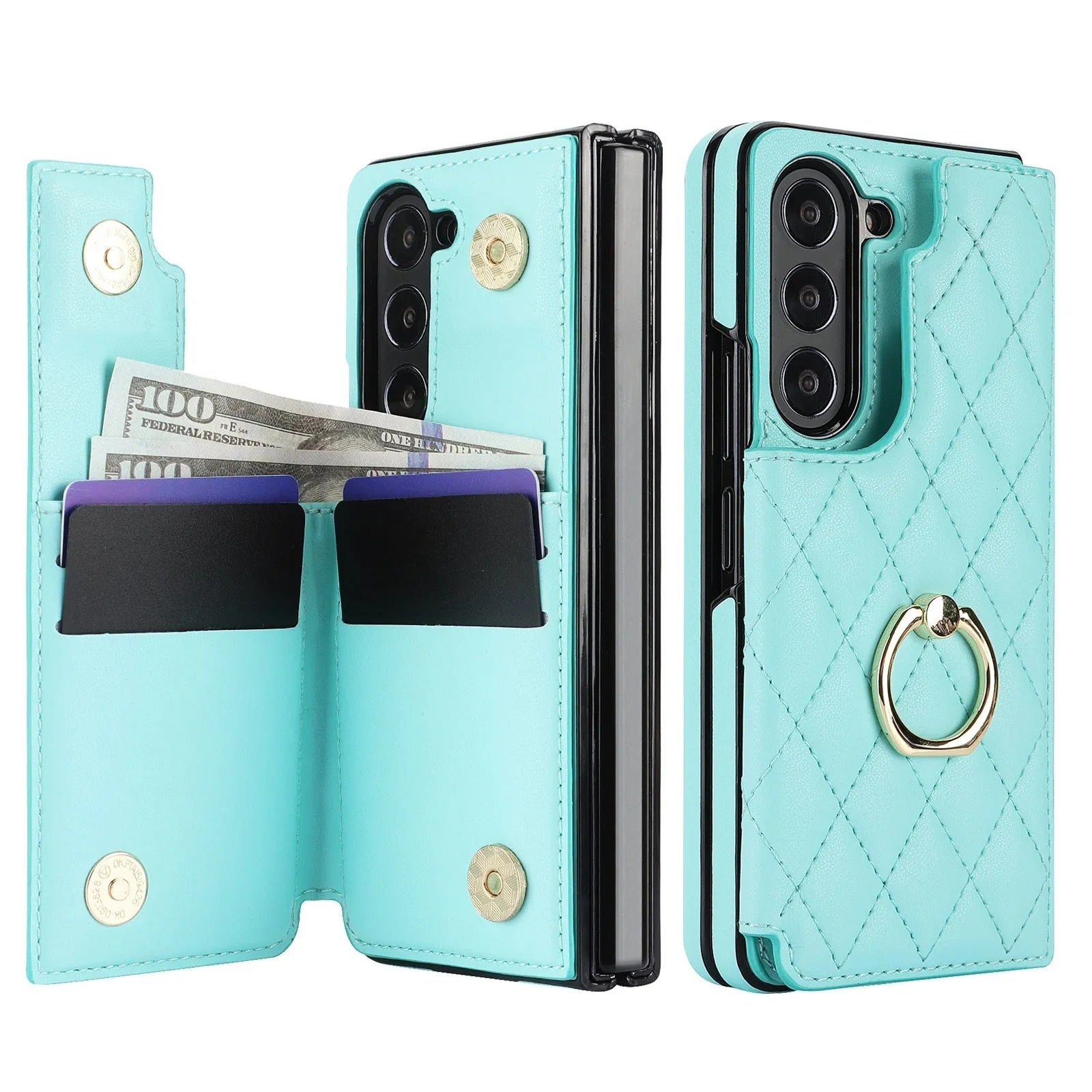 Samsung ZFold ring double buckle PU case black back cover with folding shell design