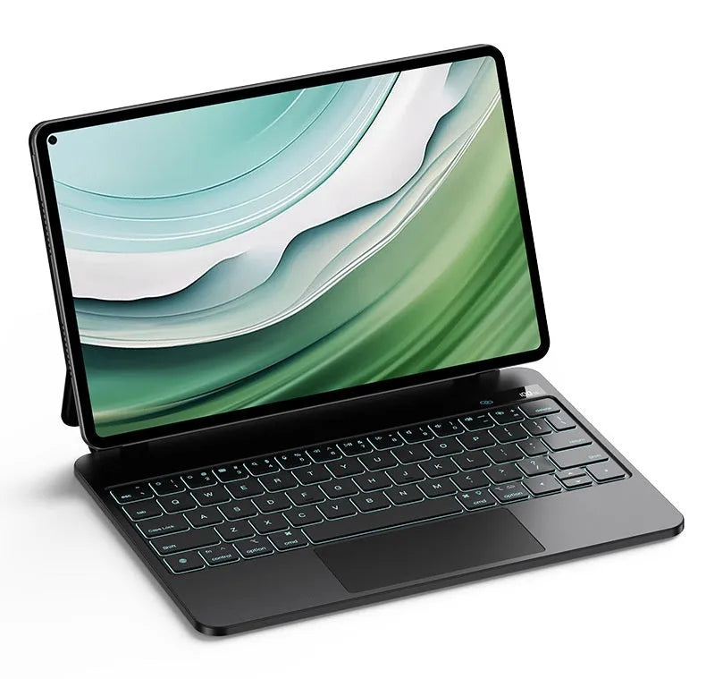 Miaocontrol magnetic wireless keyboard cover for 11-inch Huawei Matepad and Matepad Pro tablets in black.