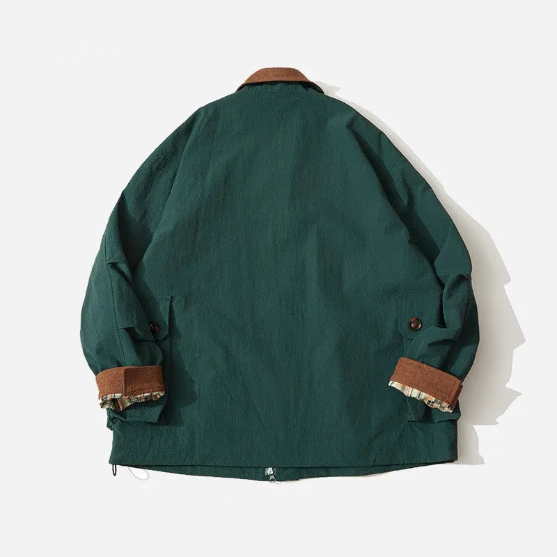 Men's and women's apricot and green casual jacket with side seam pockets