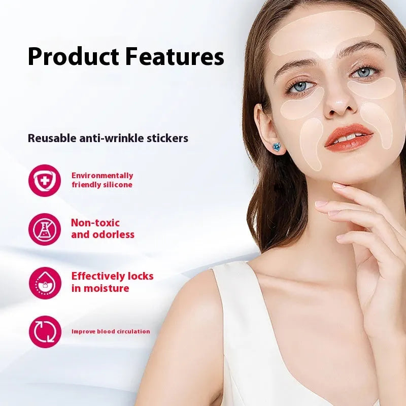 Five silicone anti-wrinkle face pasters arranged with total package weight of 26.8g
