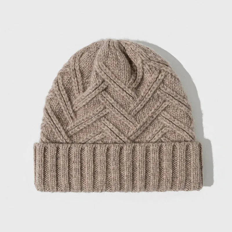 Wool knitted dome crown winter hat in six colour options on display