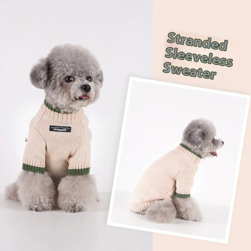 British style wool pet sweater for dog with contrast colour legs in Crown Blue.
