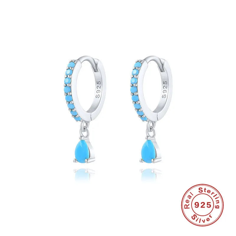 S925 sterling silver water drop earrings with geometric shape and decorative elements