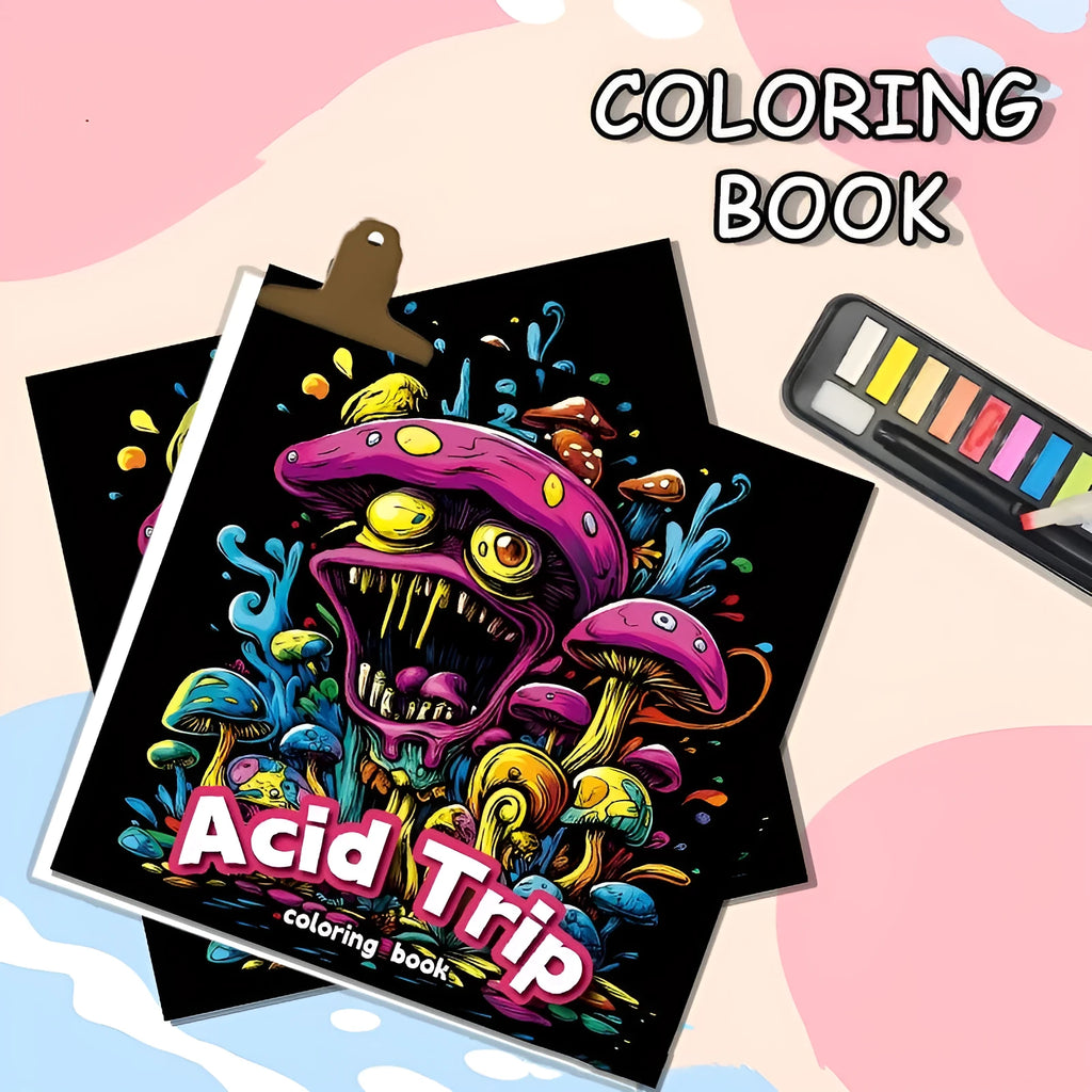 Acid tour colour painting book with paper pages measuring 200mm in length