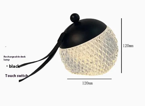 Portable dimmable LED night lamp with touch control in minimalist design, 12cm diameter and height