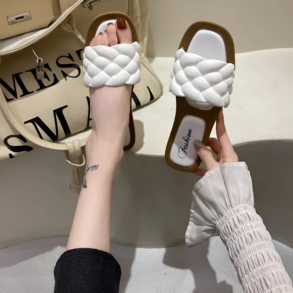Women's plaid pattern sandals with a thick anti-skid PVC sole in black, green, orange, or white.