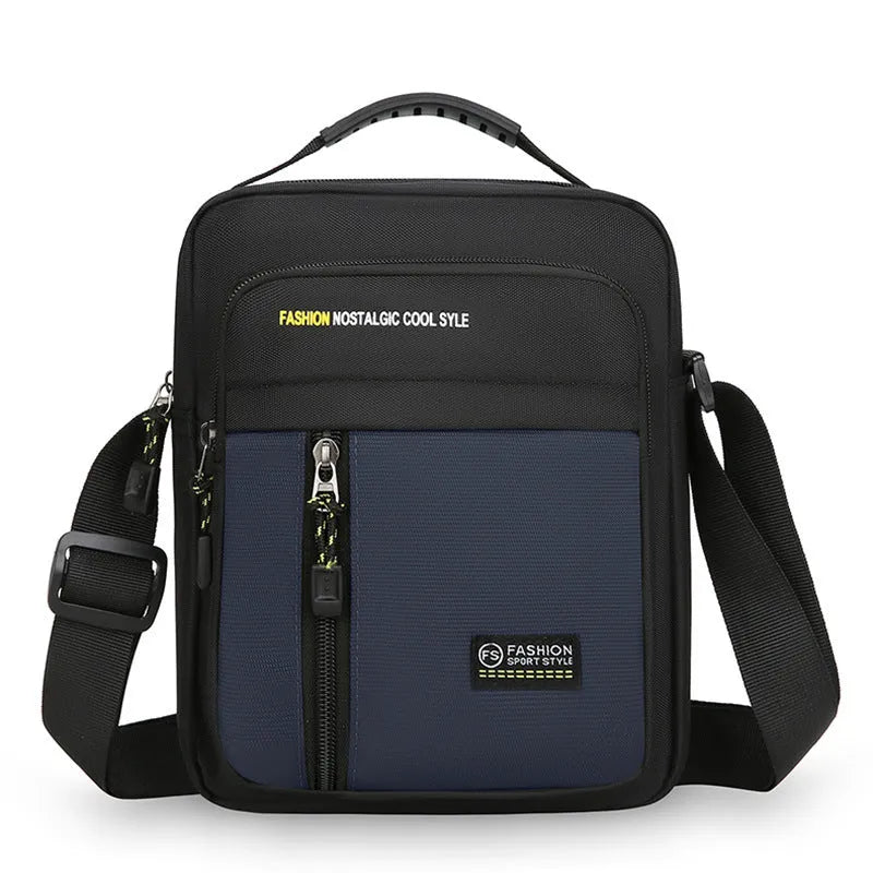 Men's green nylon casual crossbody messenger bag with a single shoulder strap.
