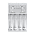 Household black Ni-MH battery charger with LCD screen showing charging status for AA and AAA batteries