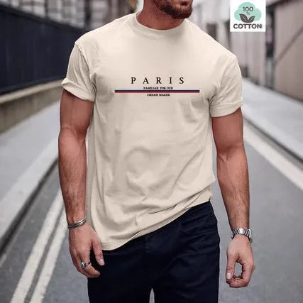 Men's loose fit pure cotton T-shirt featuring a heavy black letter print on a white background.