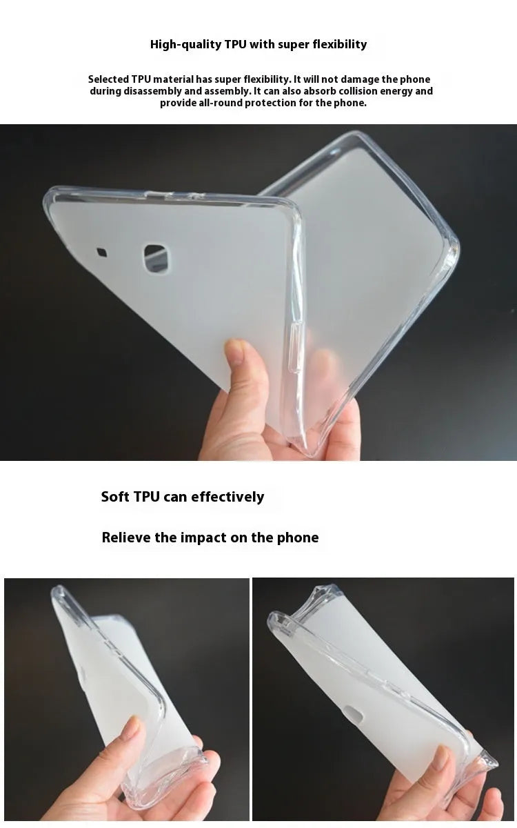 Ultra-thin transparent white silicone tablet case showing minimal protective coverage