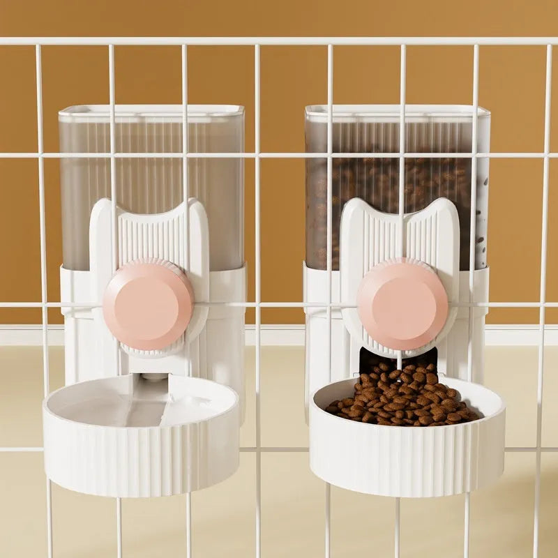 Hanging plastic cat water fountain and automatic dog feeder set in blue with 1000ml capacity