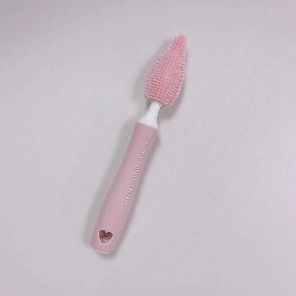 Silicone baby bottle cleaning brush set with straw cleaner in pink, blue and yellow colours