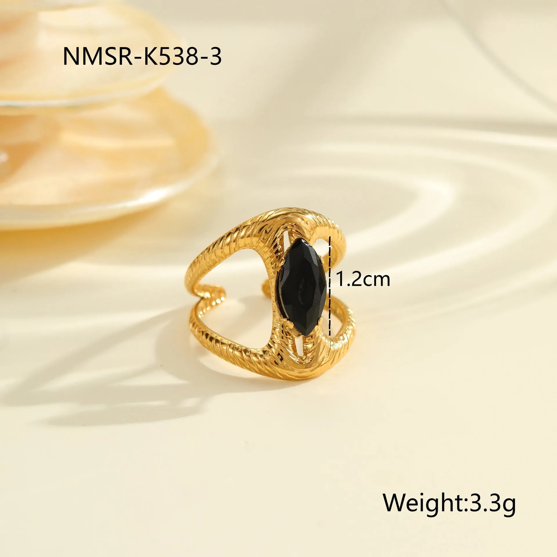 Adjustable open mouth titanium steel ring for women with inlaid zircon stones in a geometry design.