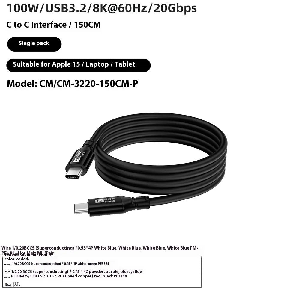 Black 15 series C to C HDMI cable with Type-C connectors, 8K support