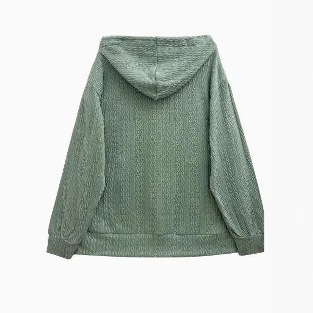 Green women's zip hoodie coat in loose Japanese Korean casual style for autumn and winter