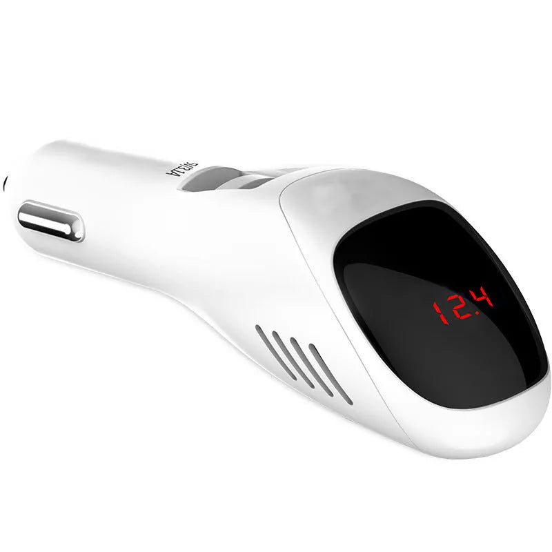White car USB charger with built-in negative ion air purifier showing compact dimensions