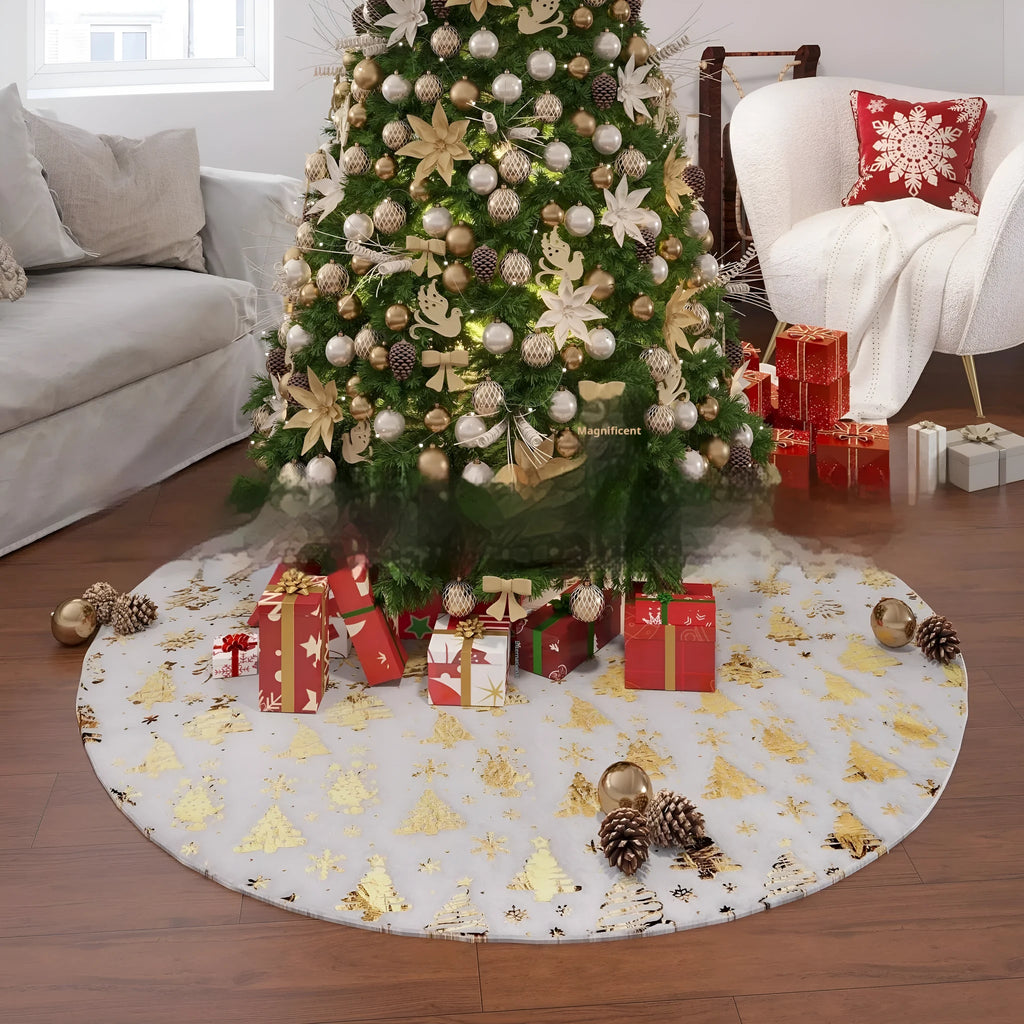 Plush Christmas tree decorative rug in snowflake and star patterns