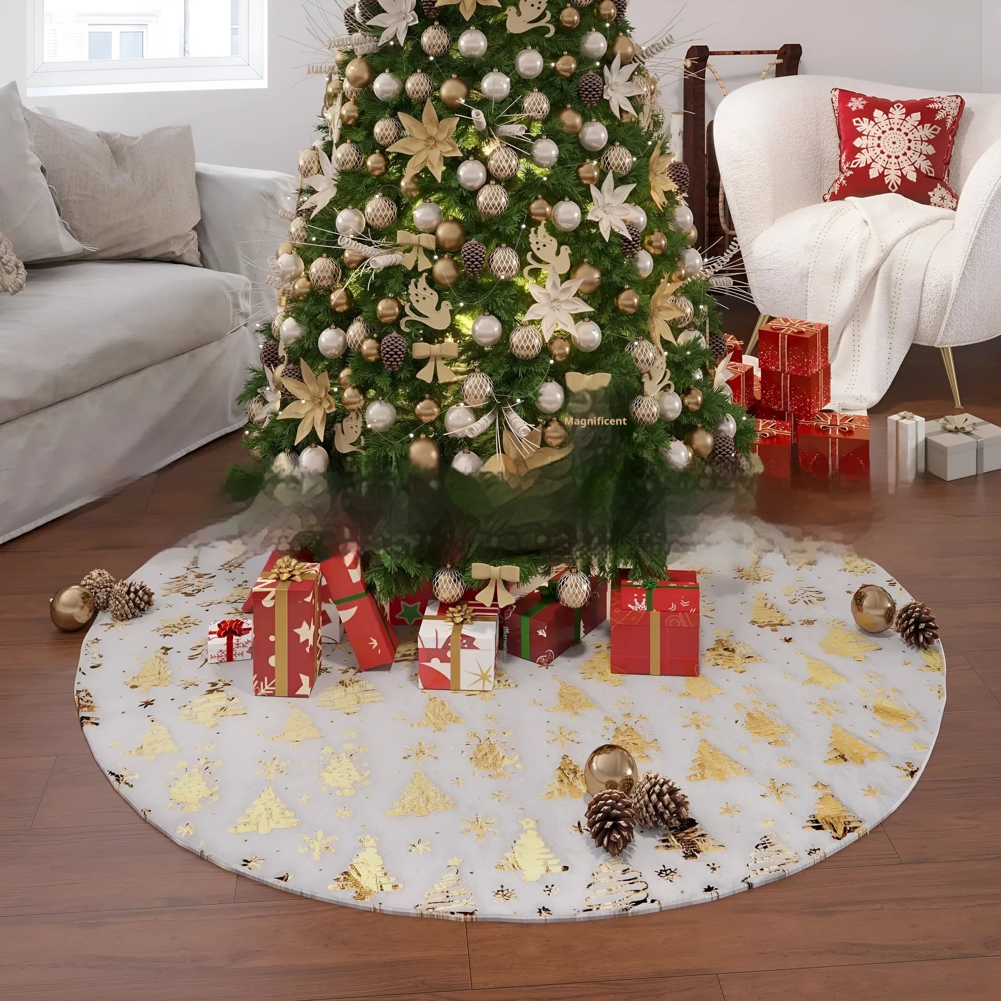 Plush Christmas tree decorative rug in snowflake and star patterns