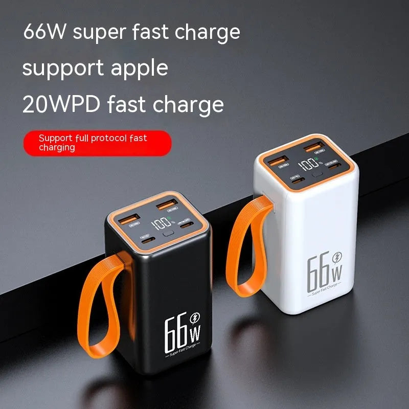 Black and white PD66W fast charging 20000 mAh power bank with creative design.