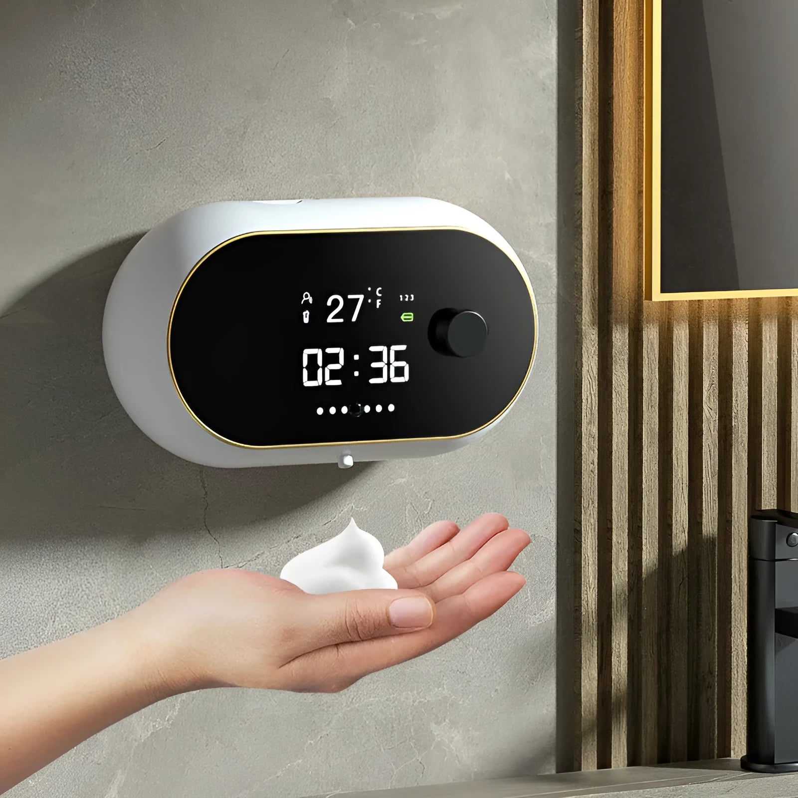 Wall mounted automatic hand soap dispenser in white with USB cable