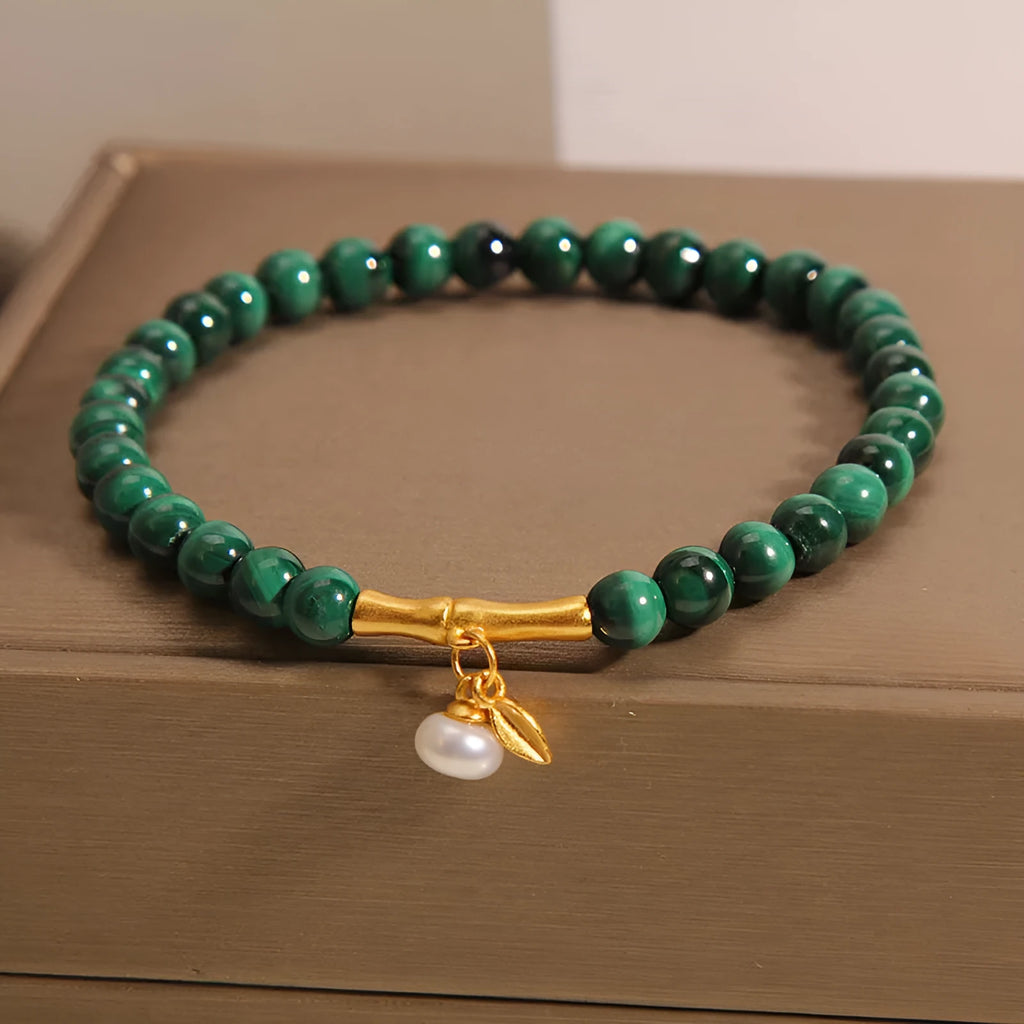 Women's white crystal lucky bamboo bracelet with adjustable closure