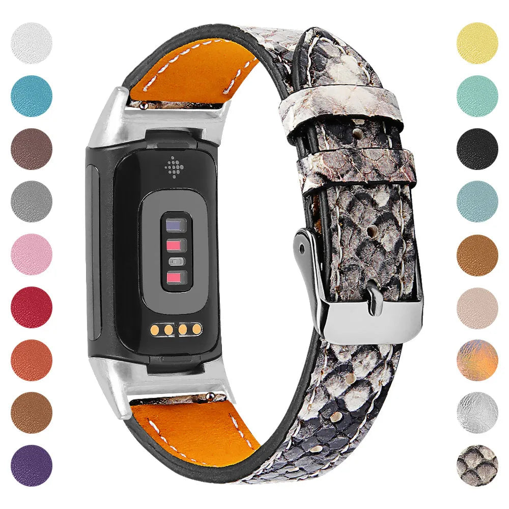 Genuine leather replacement watch strap for Fitbit Charge 5 and Charge 6 in multiple colour options