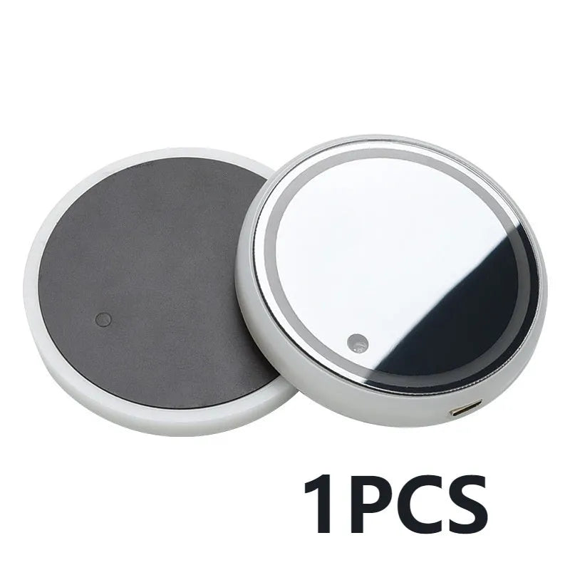 Colourful LED light-up coaster for car cup holder showing seven light colours and USB cable.