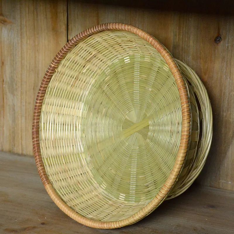 Handmade woven bamboo storage basket in natural colour with open top design