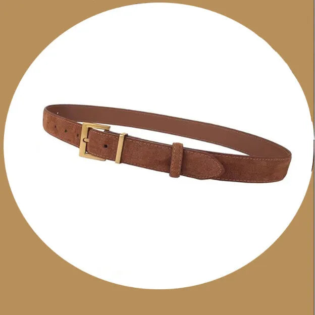 Ladies' genuine leather pin buckle belt with quadrilateral buckle design in black colour