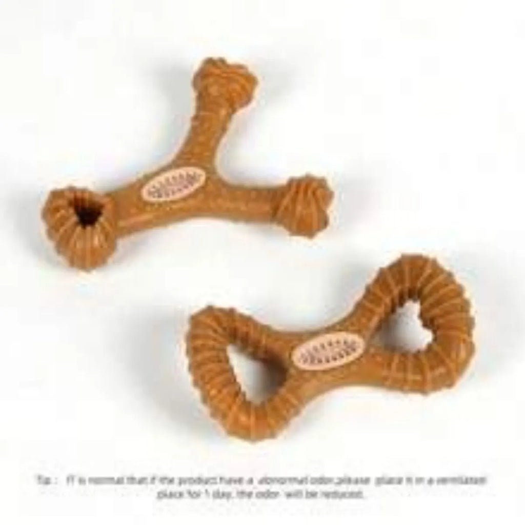 Natural rubber dog chew bone toy in Y-shape and 8-shape designs for teeth cleaning