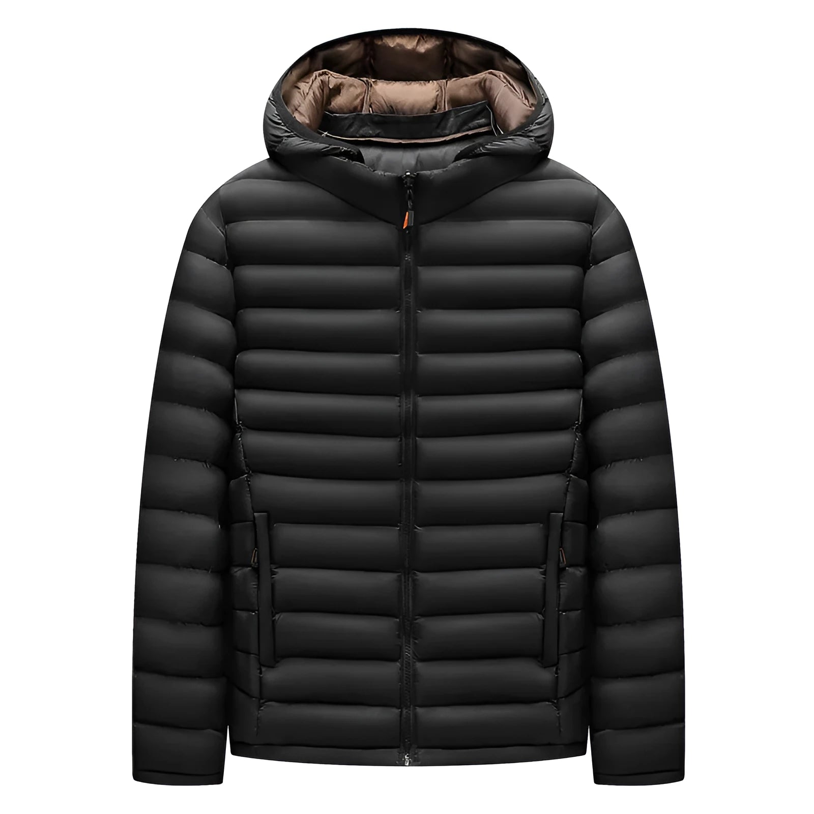Men's lightweight down jacket with detachable hood in black, army green or blue colour