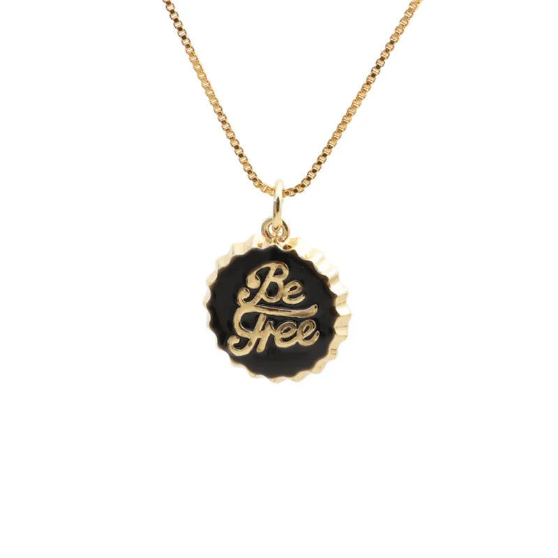 Copper bottle cap pendant necklace on a 40 cm box chain with 18K gold electroplating in various colours