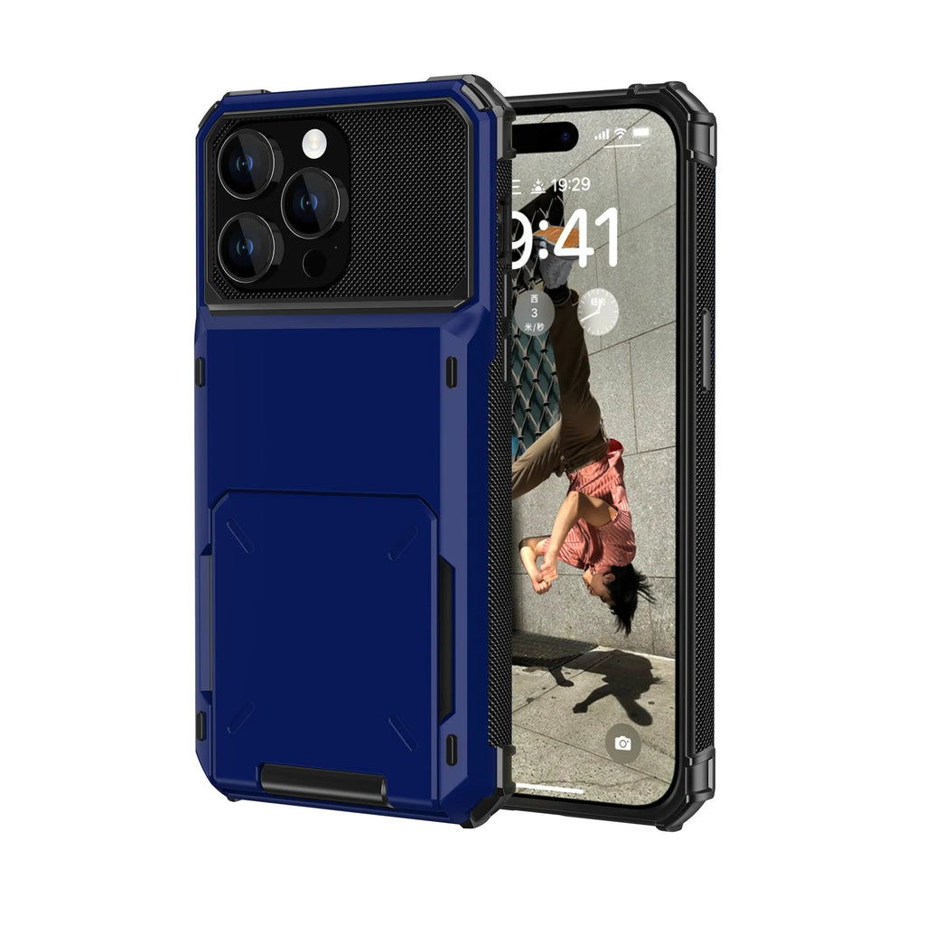 Gray fashion flip card phone case with PC material and card holder for iPhone 13