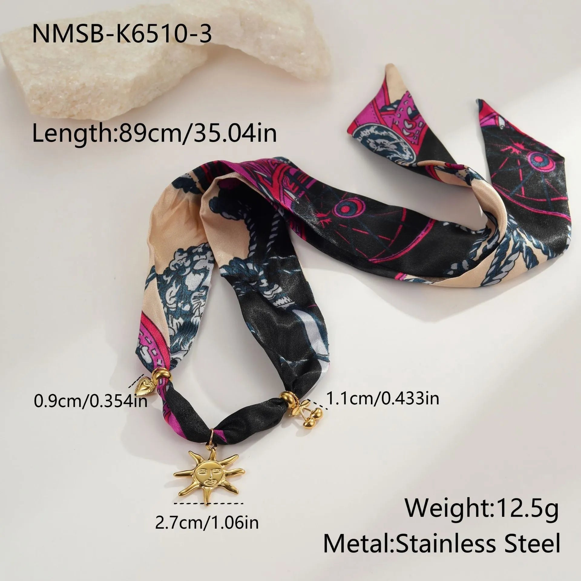 Stainless steel necklace or bracelet with geometric sun pendant on a regular chain, 18K plated.