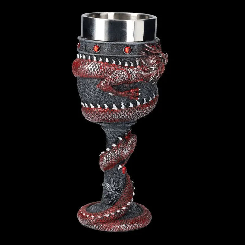 Chinese dragon 3D stainless steel red wine glass with resin handle in gold colour