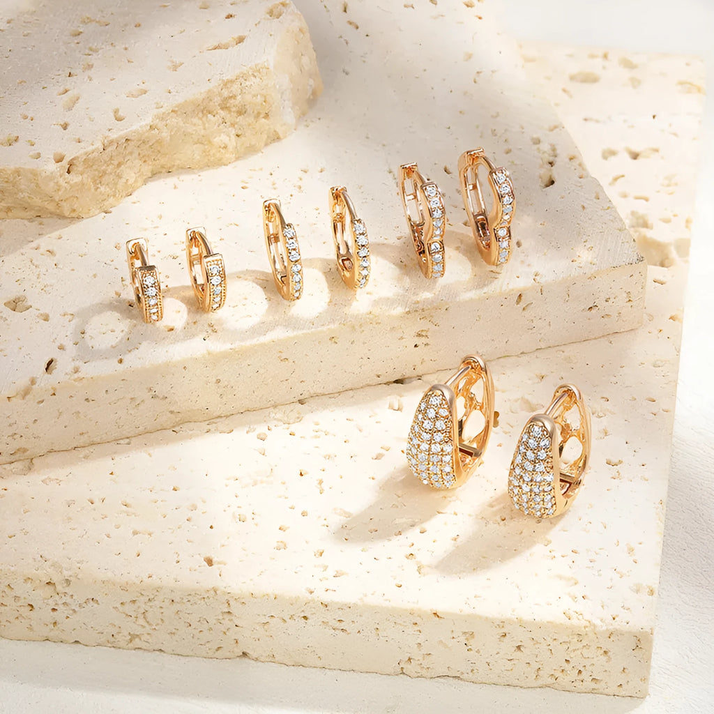 Brass gold plated heart-shaped zircon clip earrings for women with gang drill pattern