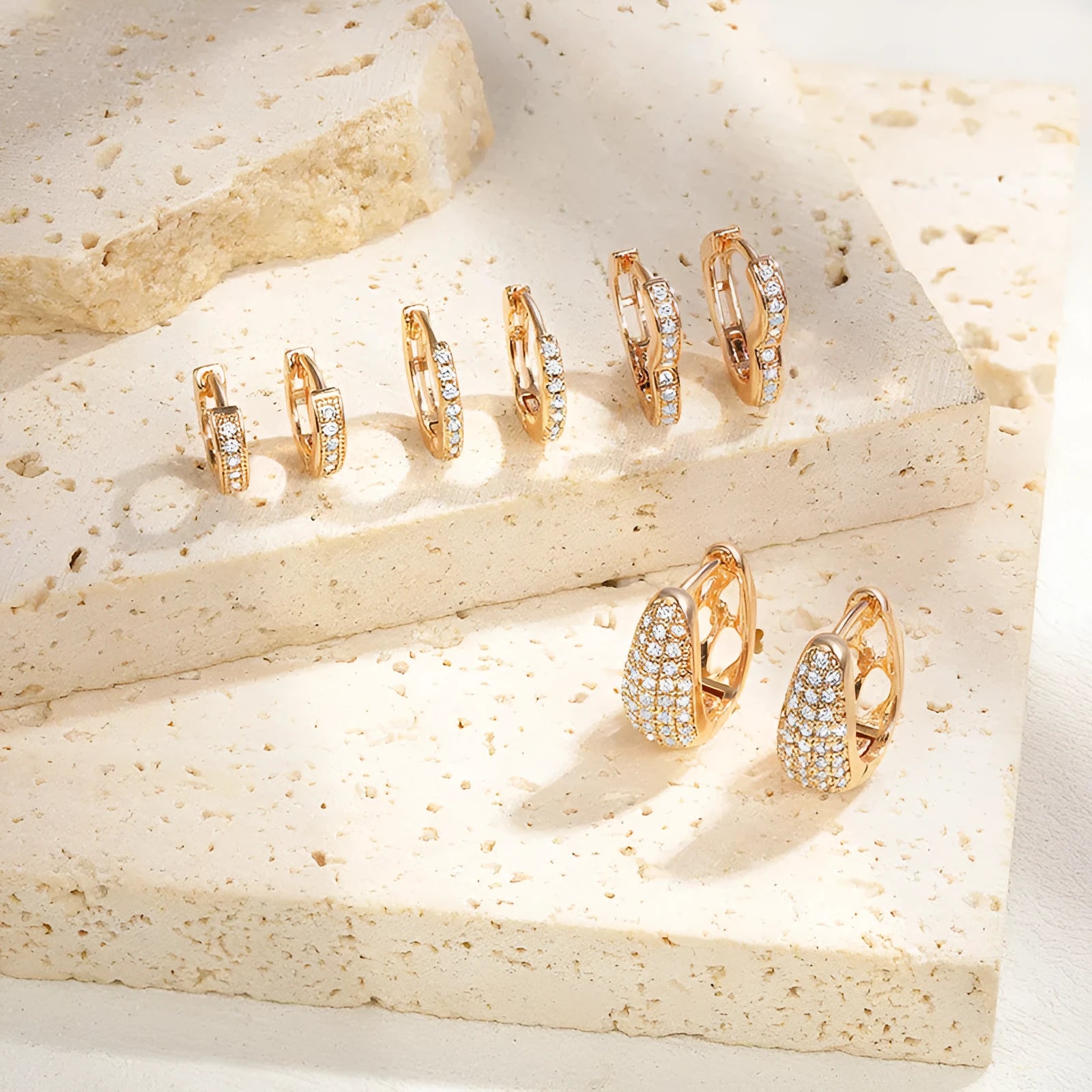 Brass gold plated heart-shaped zircon clip earrings for women with gang drill pattern