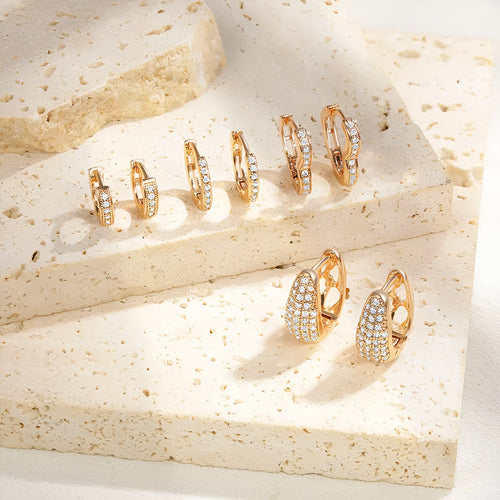 Brass gold plated heart-shaped zircon clip earrings for women with gang drill pattern
