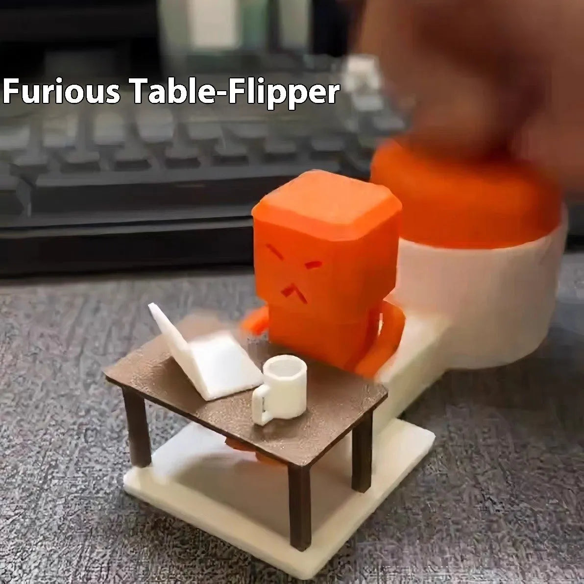 Orange plastic vent decompression fidget toy on a table, showing its 16cm length and turning mechanism.
