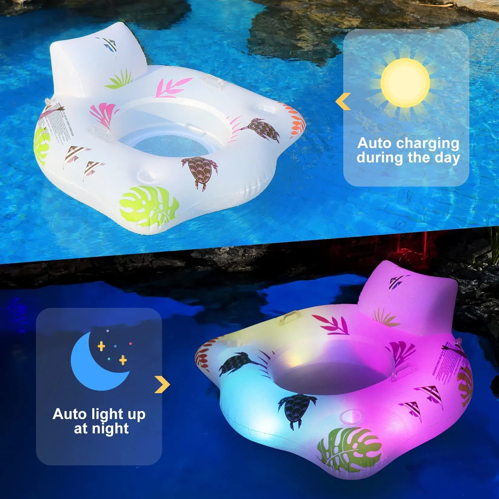 White luminous U-shaped inflatable float on water measuring 120x120 cm